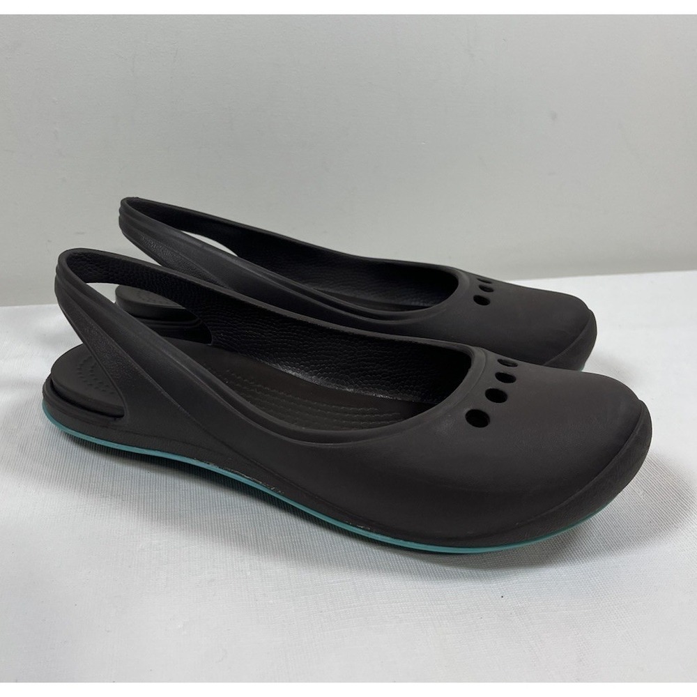 CROCS Womens Tone Skylar Flat Mary Jane Juneau Sling Back Black Sz 8 Casual